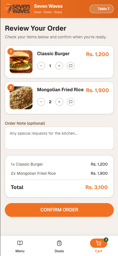 Order screen
