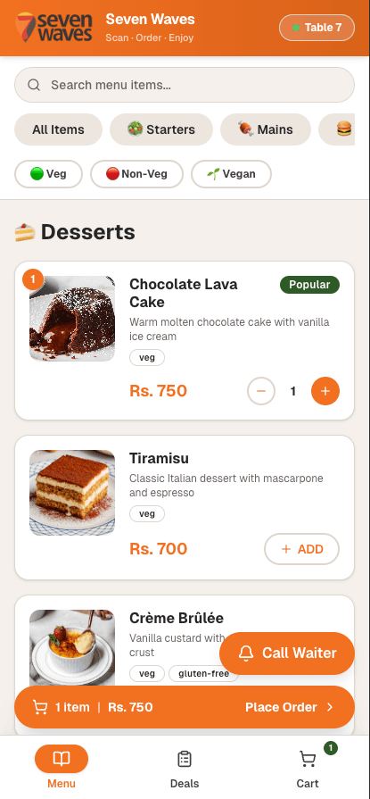DineIn menu preview on a phone